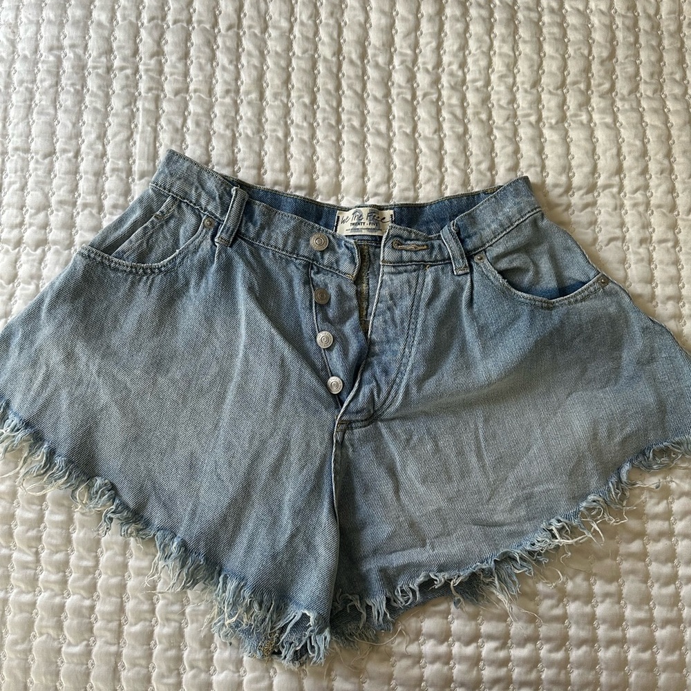 Free People Blue Jean Shorts High-Waisted Frayed